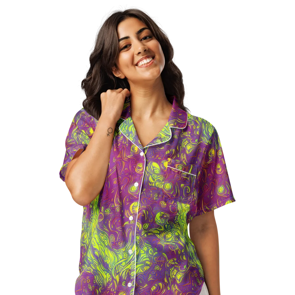 Neon Eruption on Women's Short Sleeve Pajama Top — Front