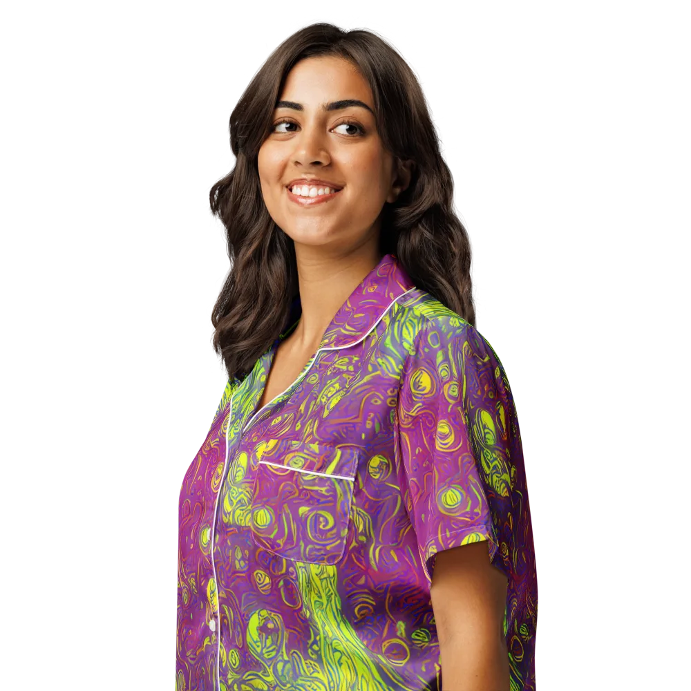 Neon Eruption on Women's Short Sleeve Pajama Top — Left Front