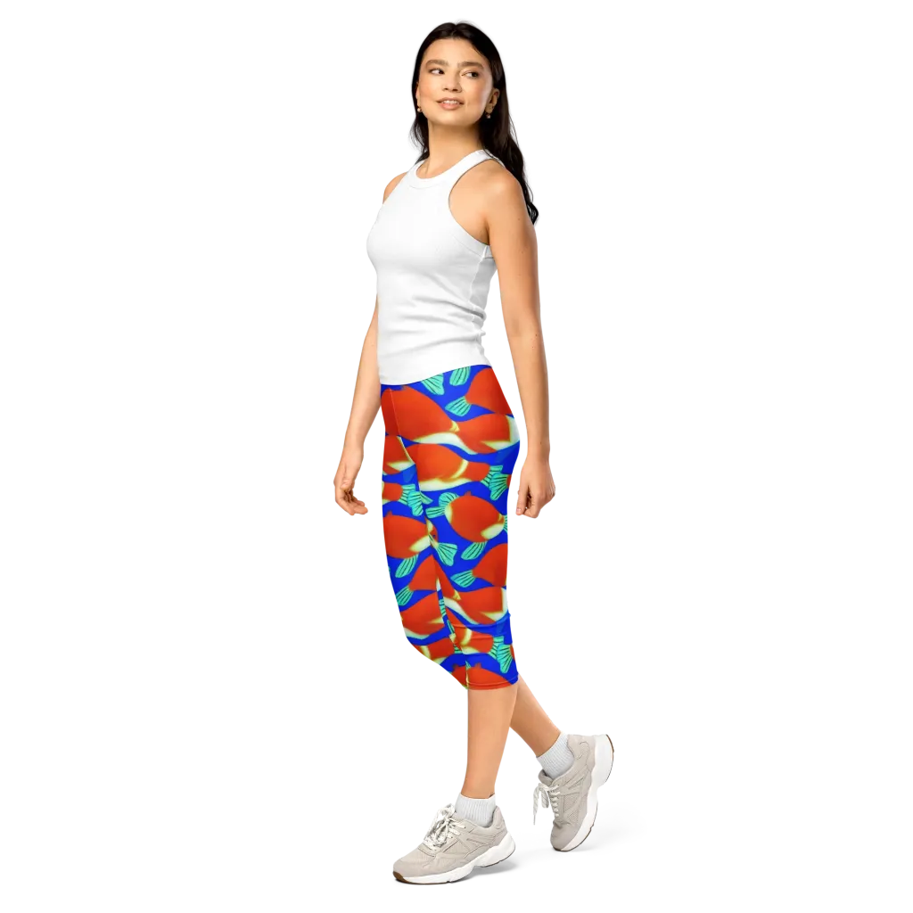 Electric Koi on Capri Leggings — Left Front