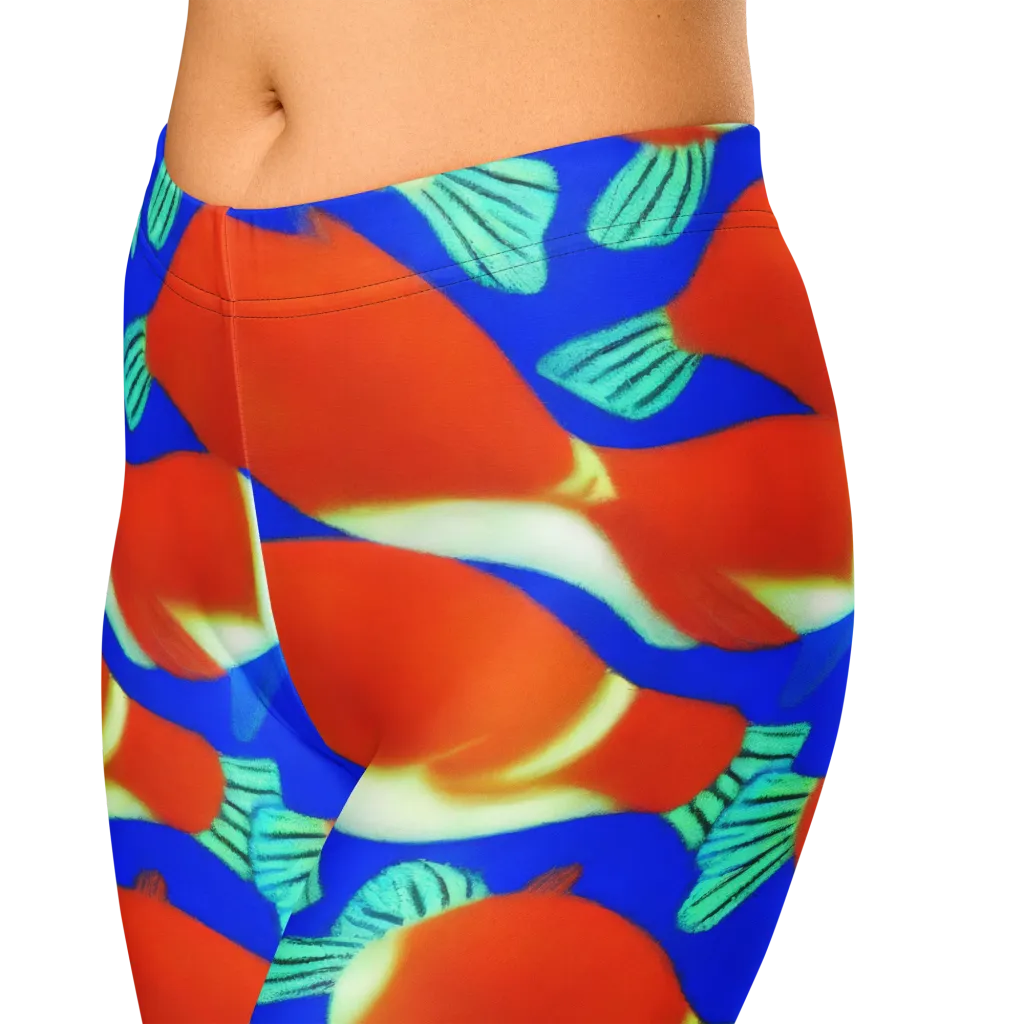Electric Koi on Capri Leggings — Zoomed-in