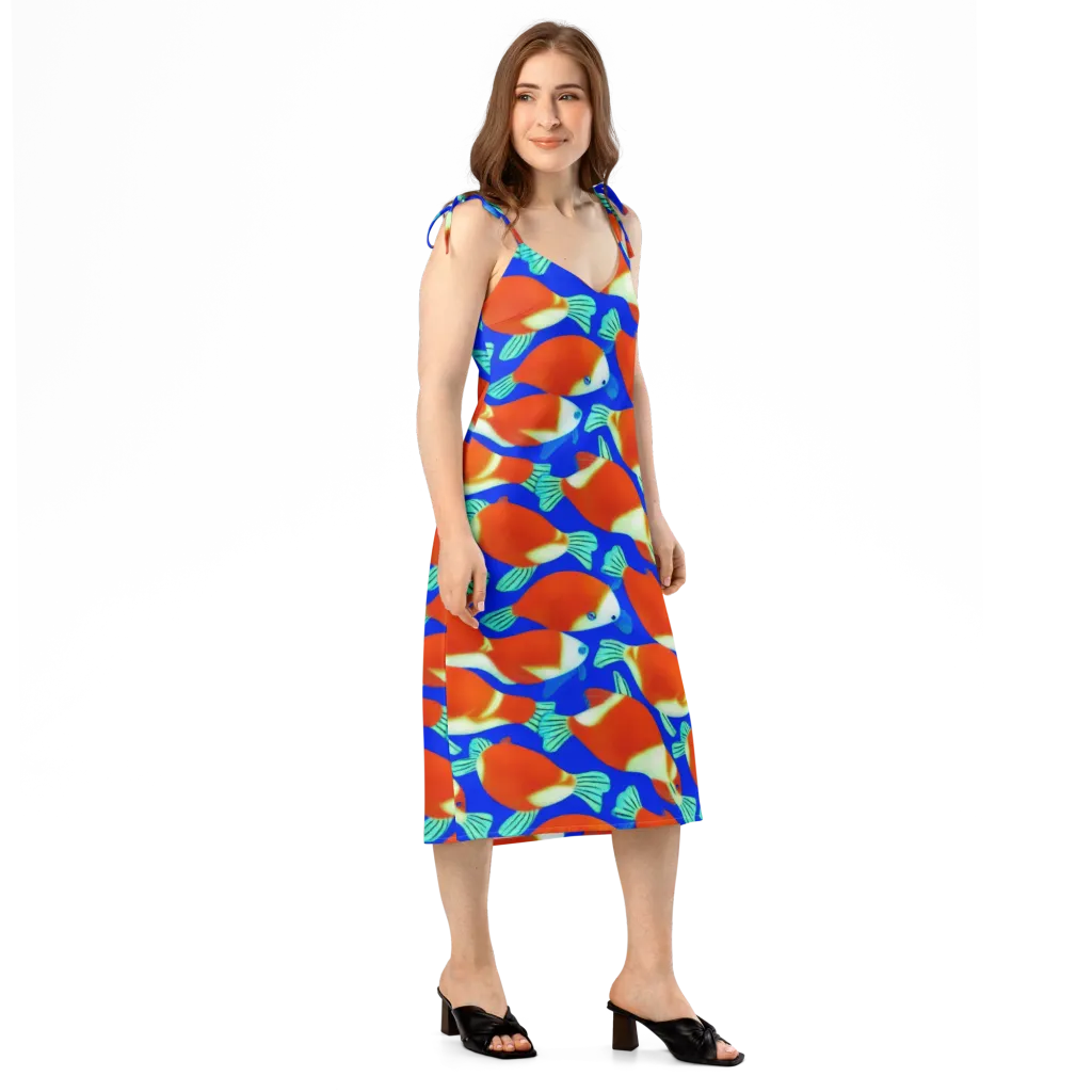 Electric Koi on Slip Dress — Right Front