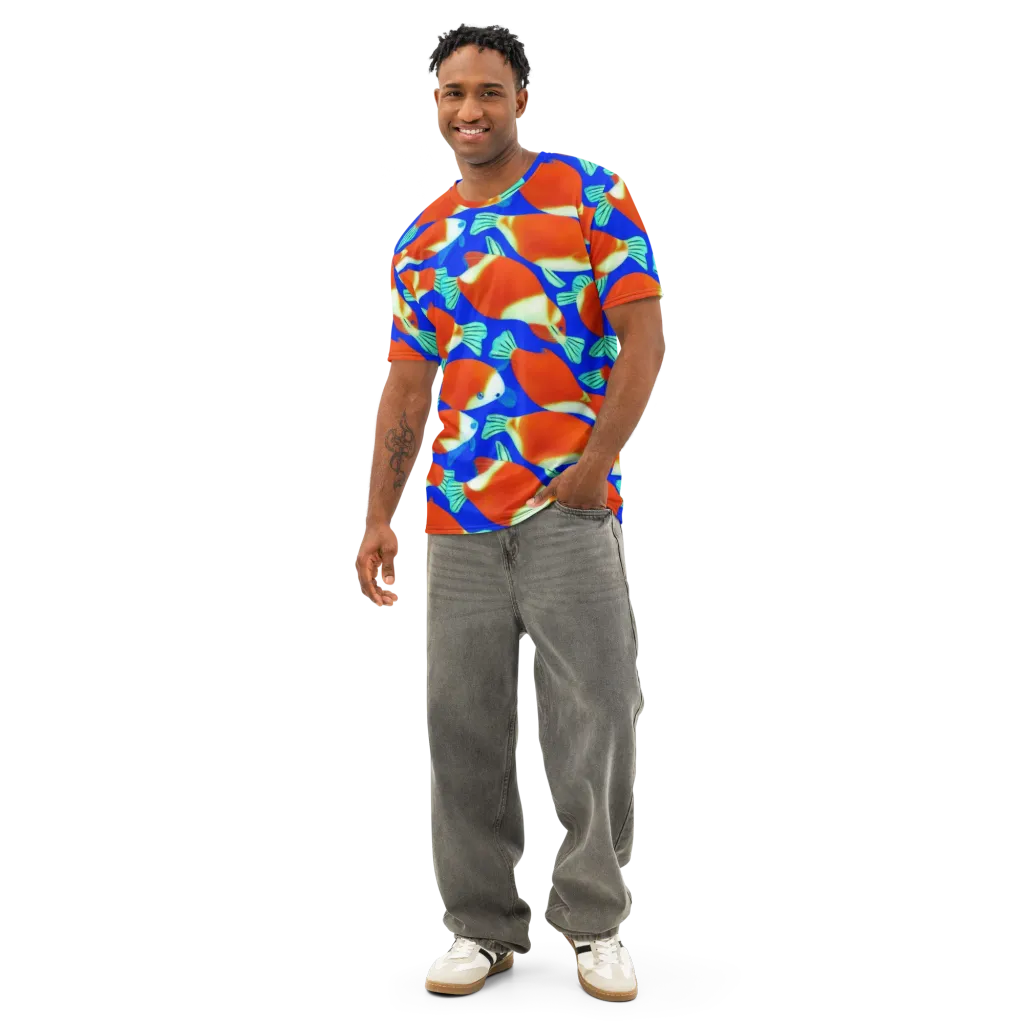 Electric Koi on Men's Cotton Crew Neck T-Shirt — Front