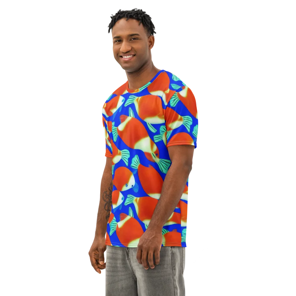 Electric Koi on Men's Cotton Crew Neck T-Shirt — Left Front