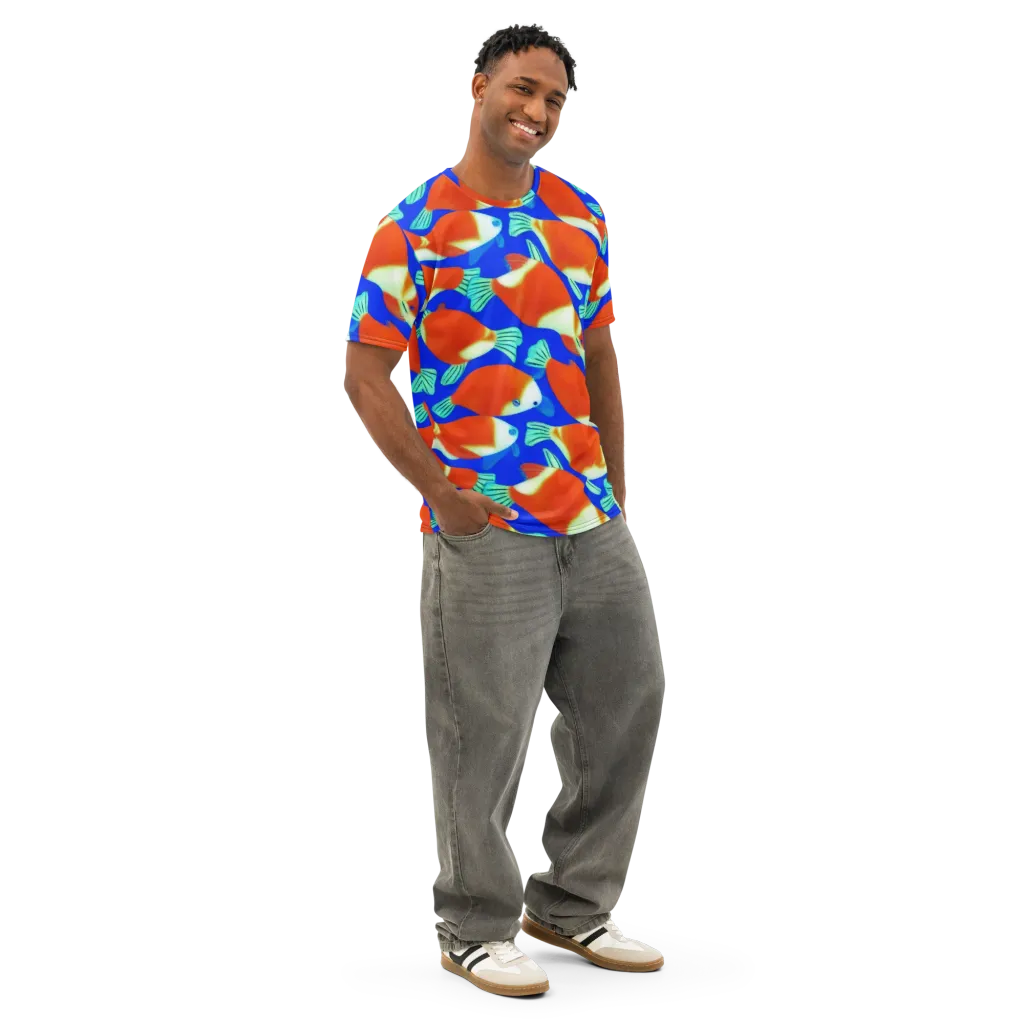 Electric Koi on Men's Cotton Crew Neck T-Shirt — Right Front