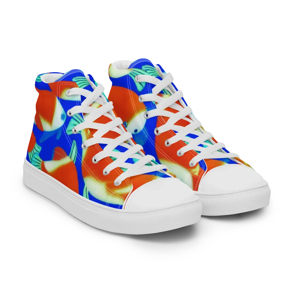 Electric Koi on Men's High Top Canvas Shoes — Right Front
