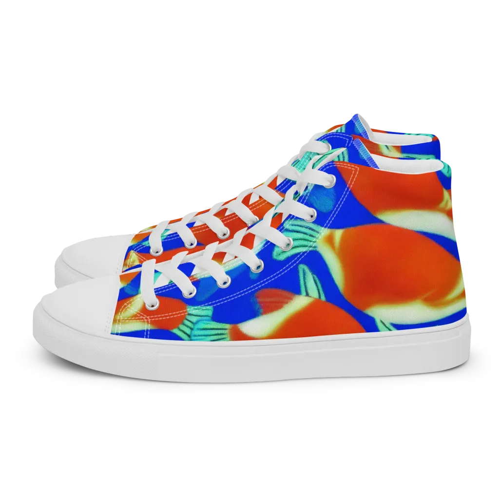 Electric Koi on Men's High Top Canvas Shoes — Left