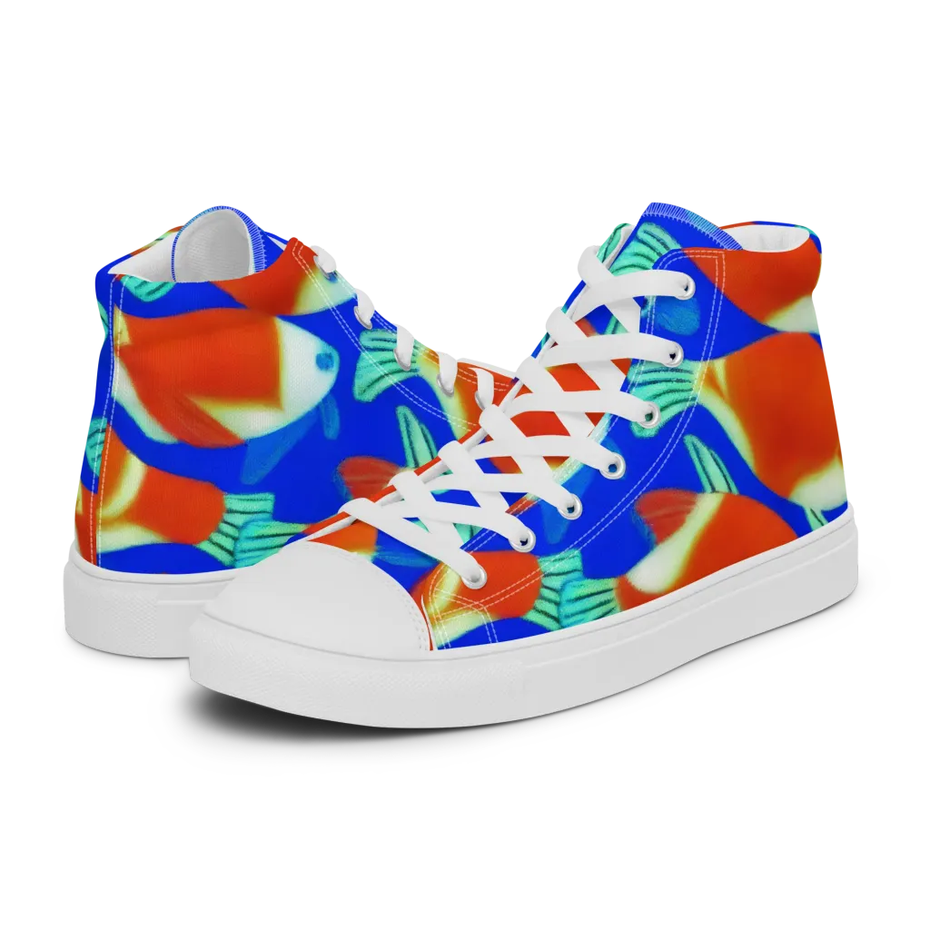 Electric Koi on Men's High Top Canvas Shoes — Left
