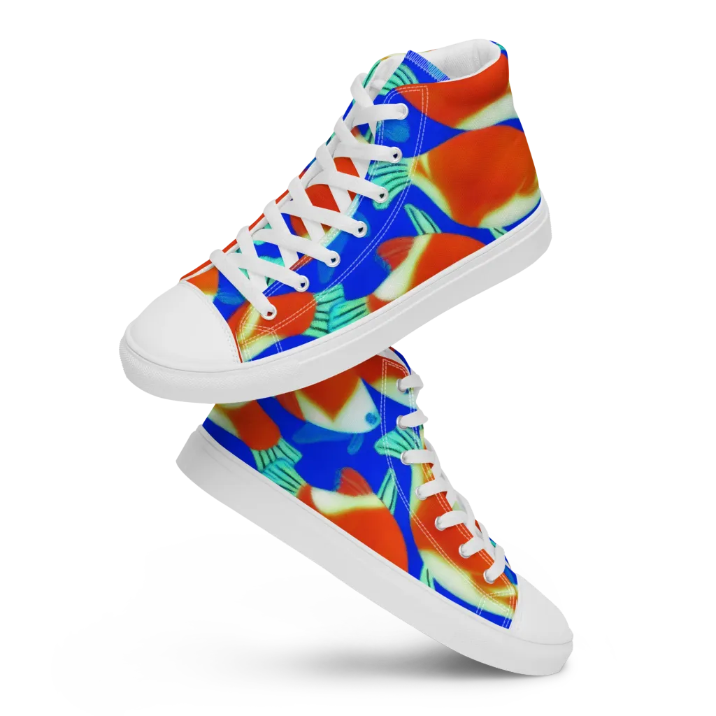 Electric Koi on Men's High Top Canvas Shoes — Front