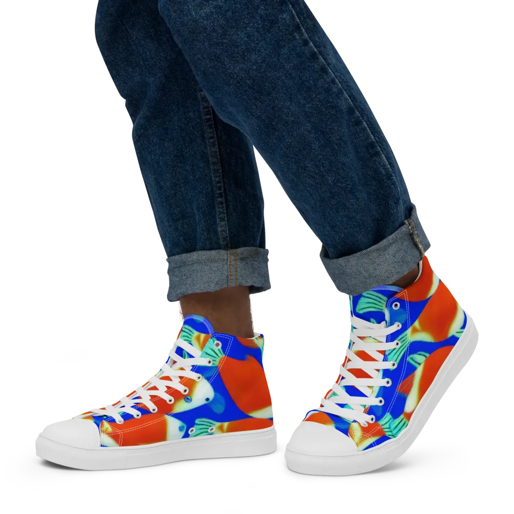 Electric Koi on Men's High Top Canvas Shoes — Left