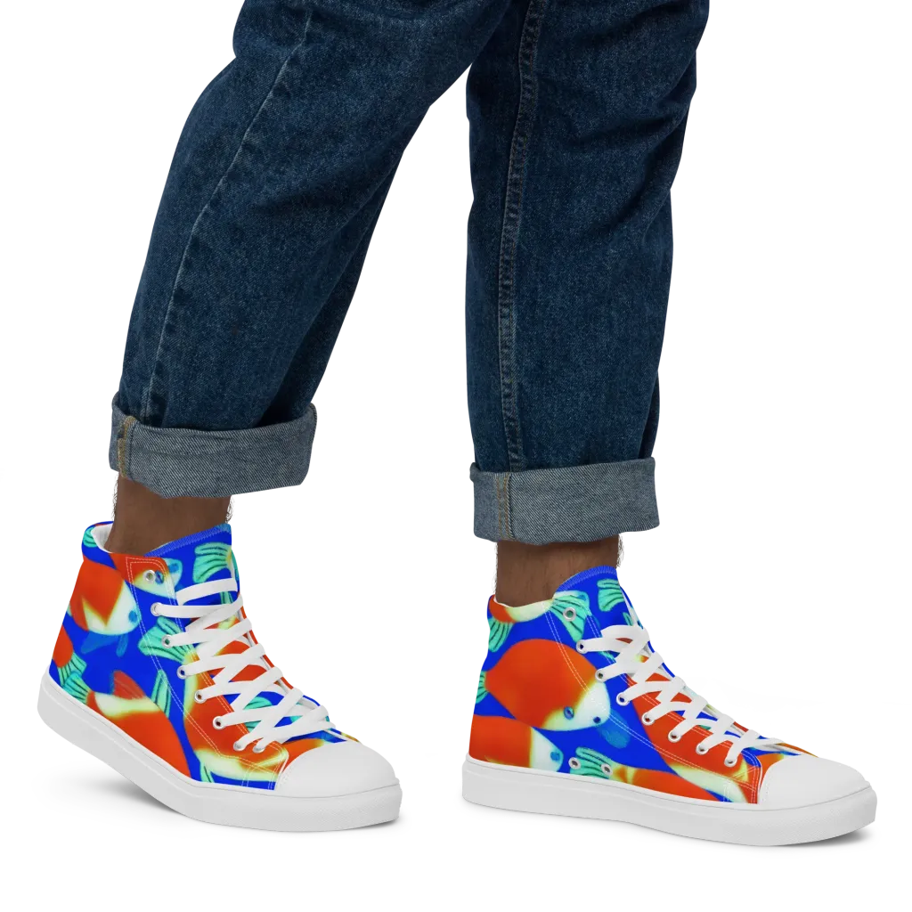 Electric Koi on Men's High Top Canvas Shoes — Right