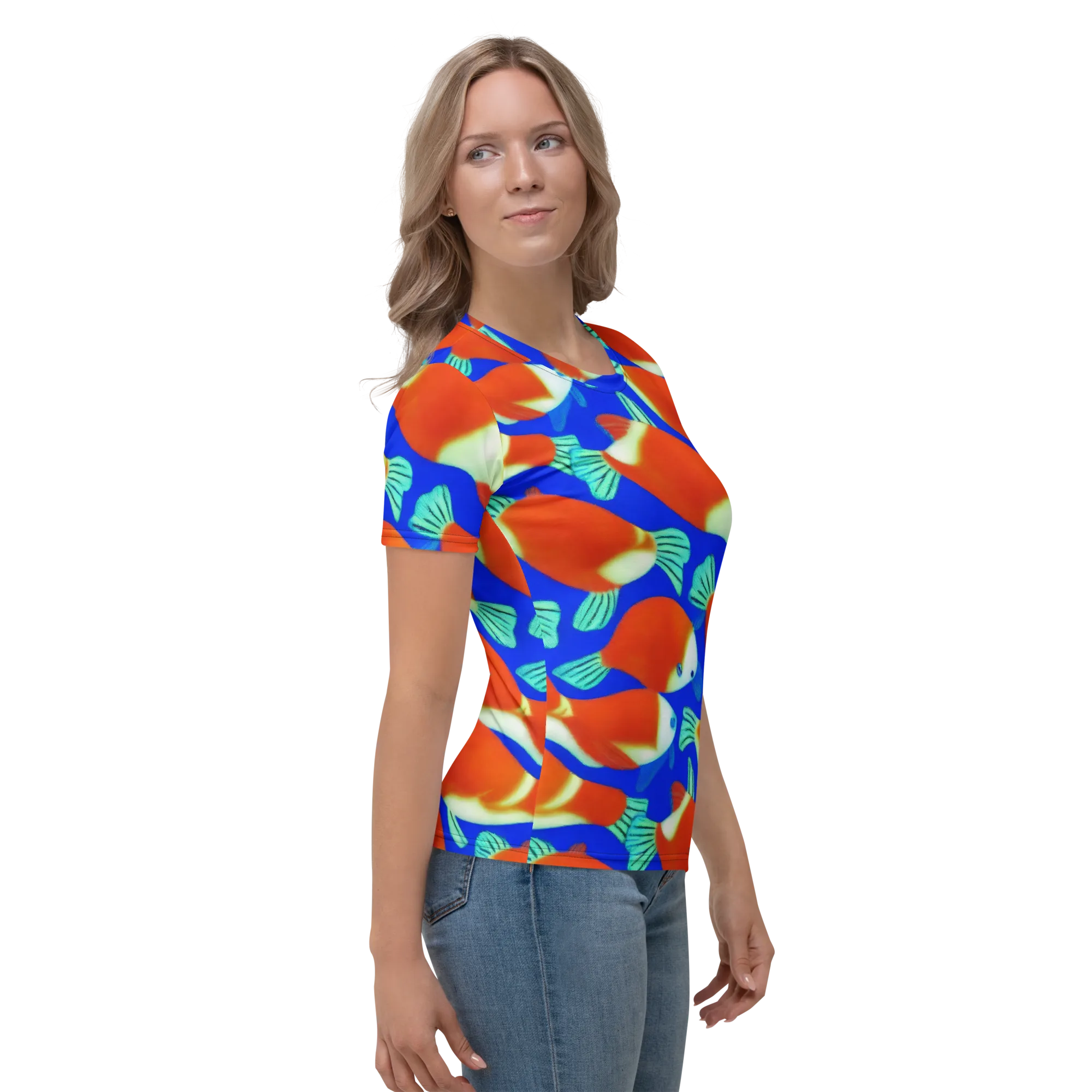 Electric Koi on Women's Crew Neck T-Shirt — Right
