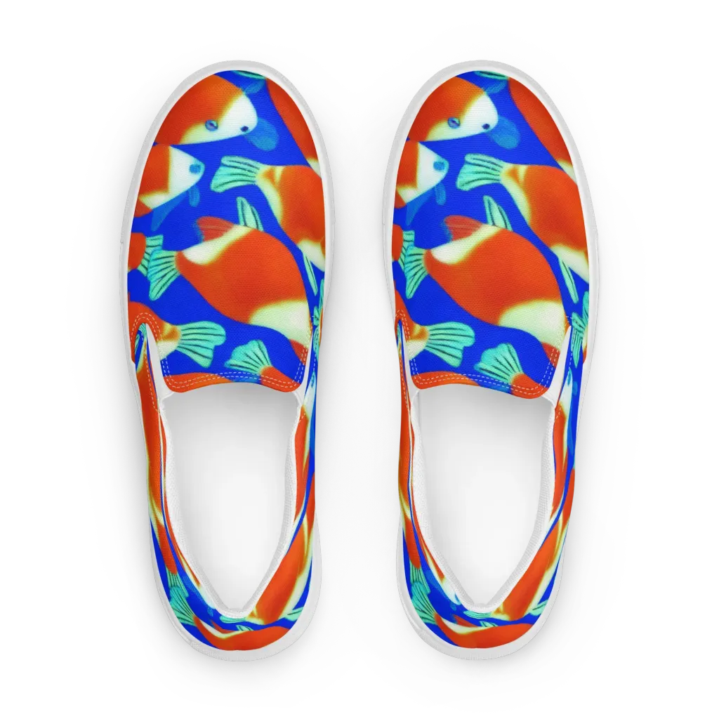 Electric Koi on Men's Slip-On Canvas Shoes — Front