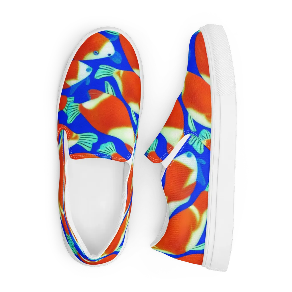 Electric Koi on Men's Slip-On Canvas Shoes — Front