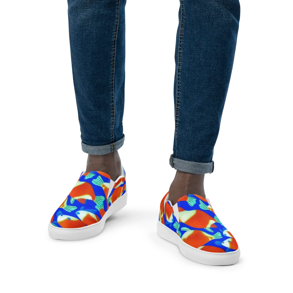 Electric Koi on Men's Slip-On Canvas Shoes — Front