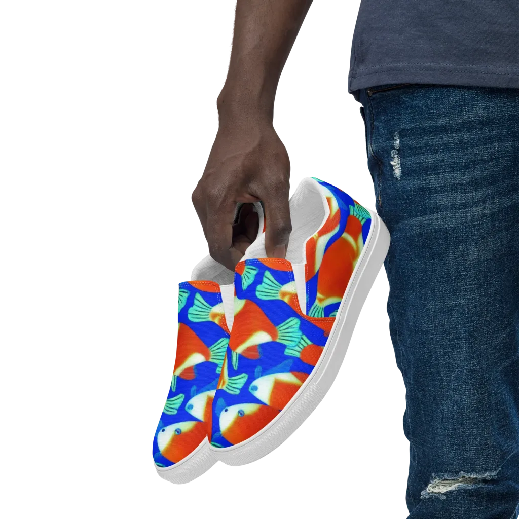 Electric Koi on Men's Slip-On Canvas Shoes — Left Front