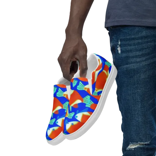 Electric Koi on a Men's Slip-On Canvas Shoes