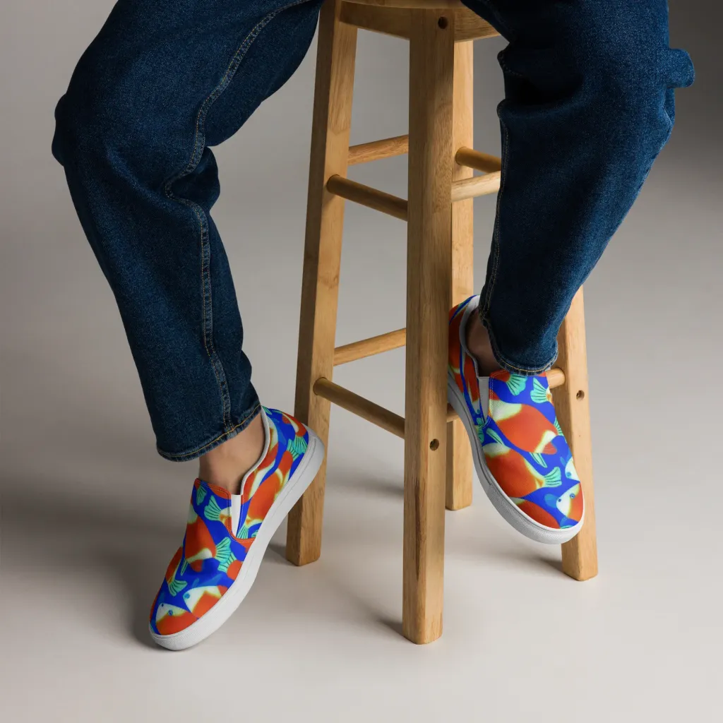 Electric Koi on Men's Slip-On Canvas Shoes — Front