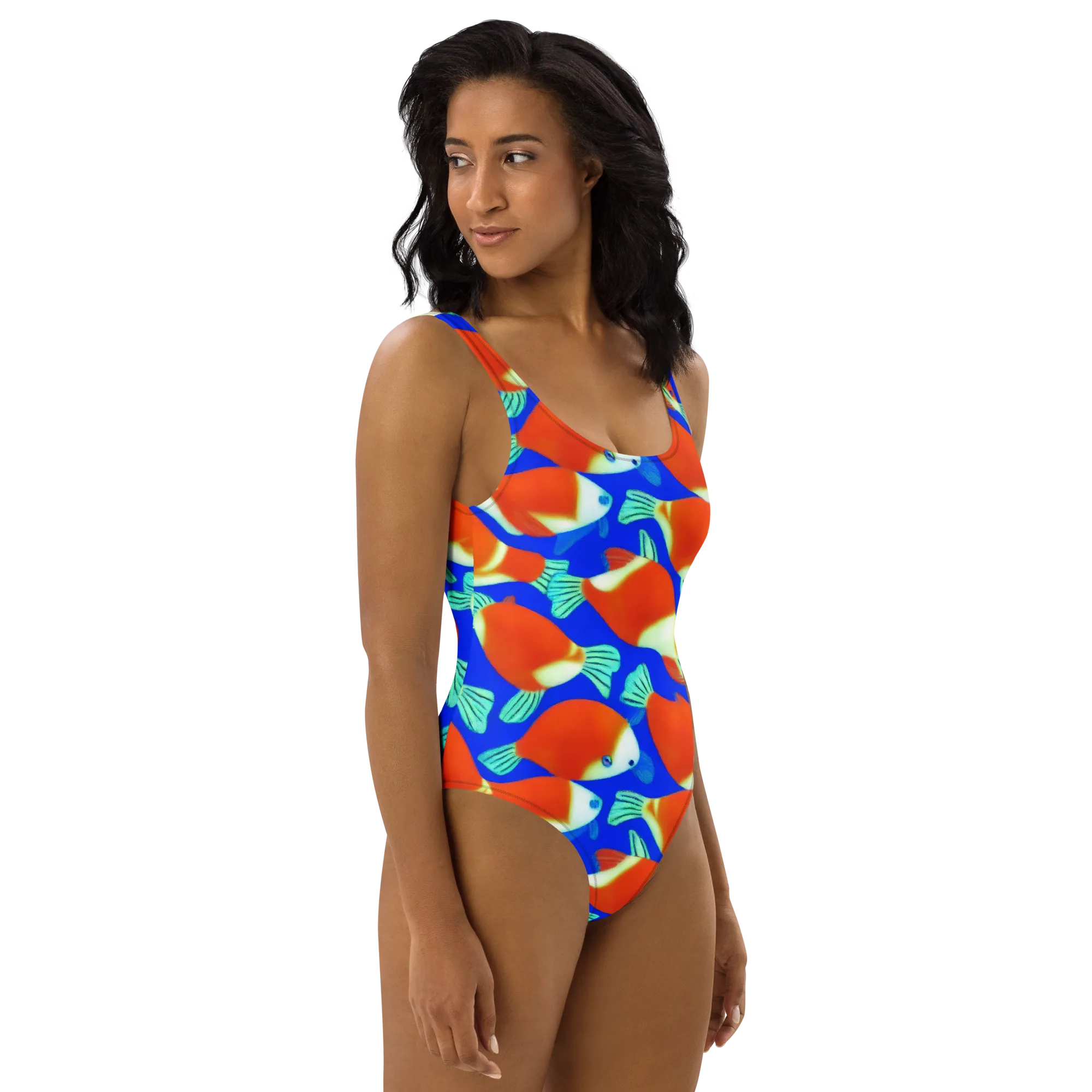 Electric Koi on One-Piece Swimsuit — Right