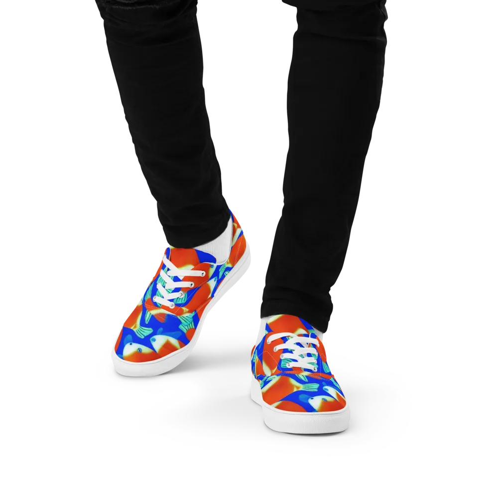 Electric Koi on Men's Lace-Up Canvas Shoes — Front