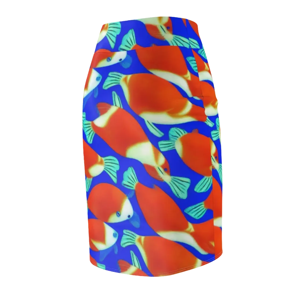 Electric Koi on Pencil Skirt — Back Side