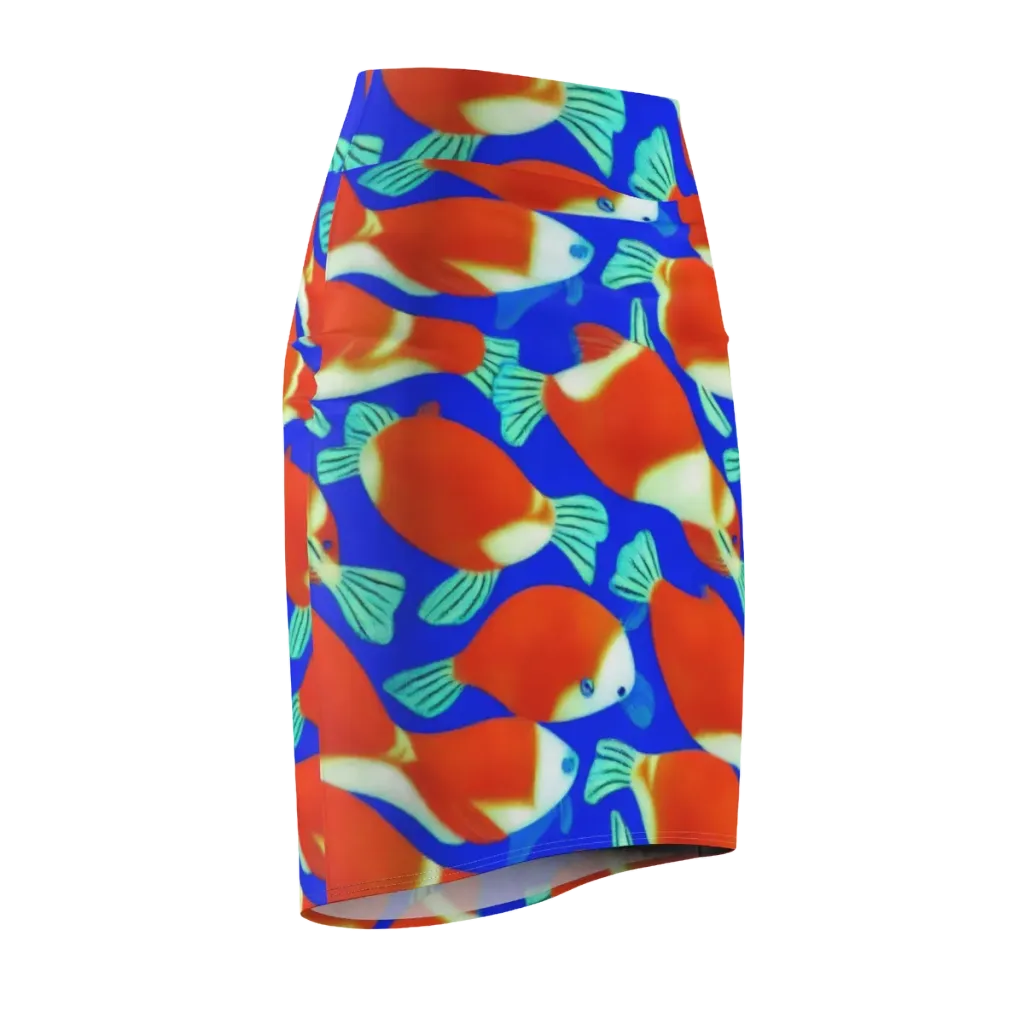 Electric Koi on Pencil Skirt — Front Side