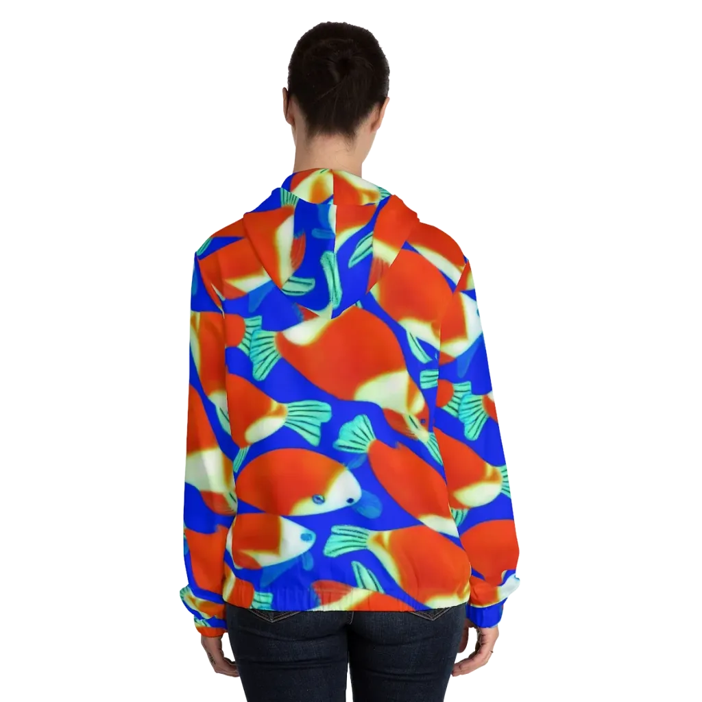 Electric Koi on Women's Full-Zip Hoodie — Back On Person
