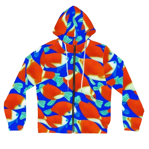 Electric Koi on a Women's Full-Zip Hoodie
