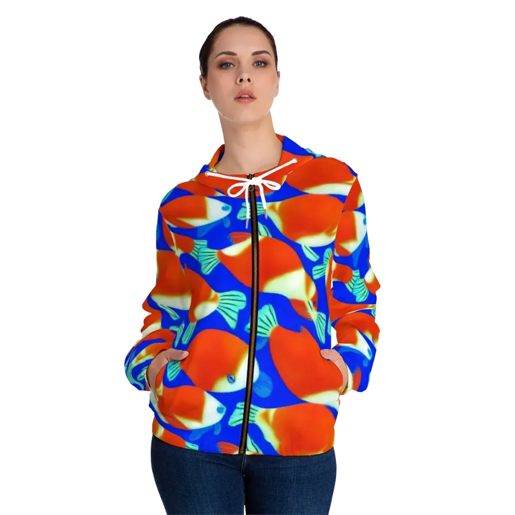 Electric Koi on Women's Full-Zip Hoodie — Front On Person