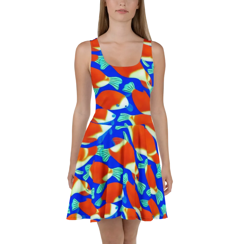 Electric Koi on Skater Dress — Front