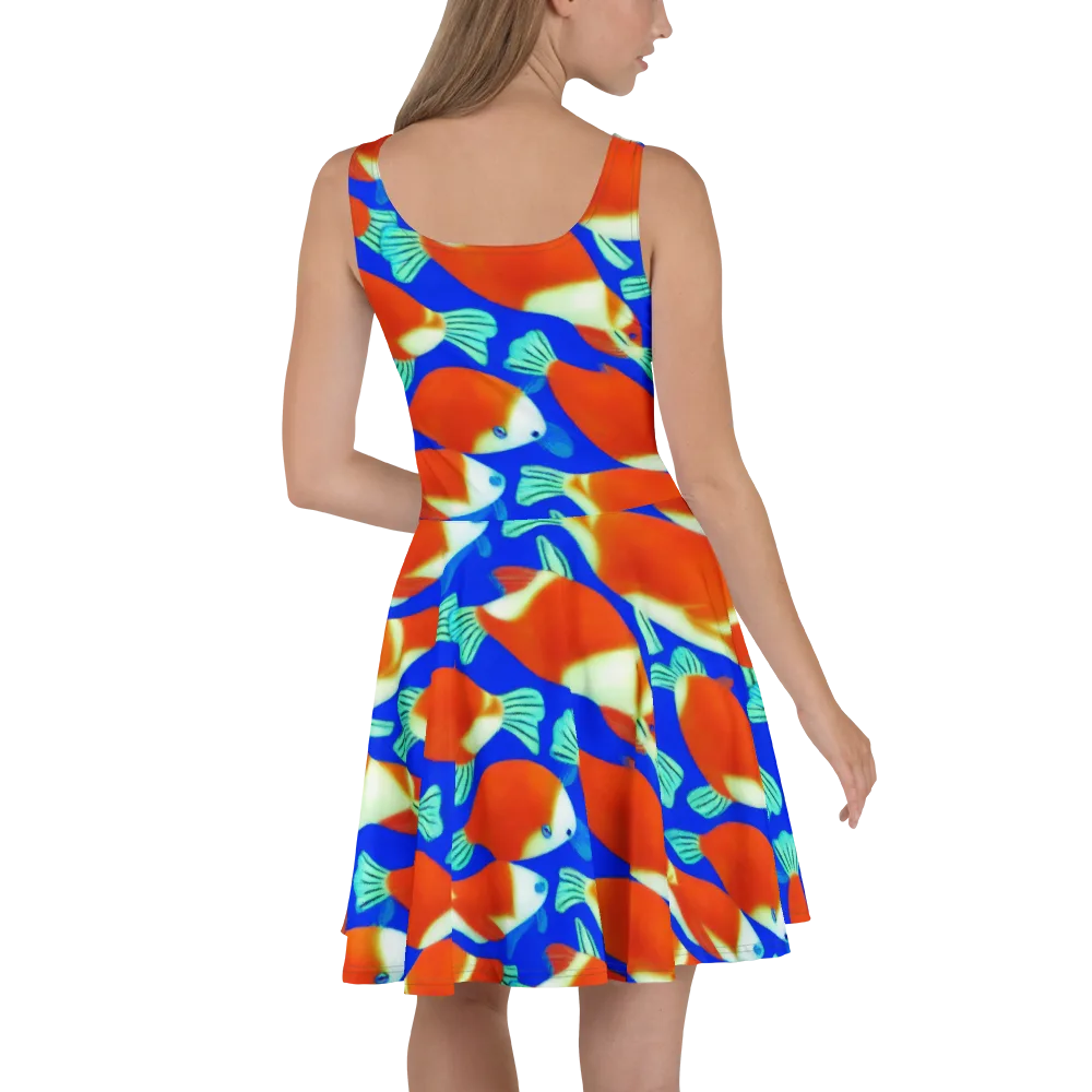 Electric Koi on Skater Dress — Back
