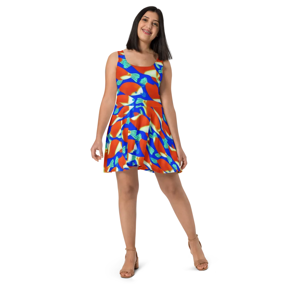 Electric Koi on Skater Dress — Front