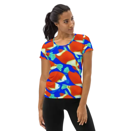 Electric Koi on a Women's Athletic T-Shirt