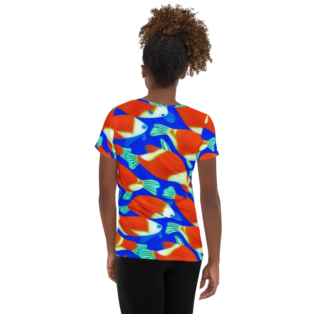 Electric Koi on Women's Athletic T-Shirt — Back