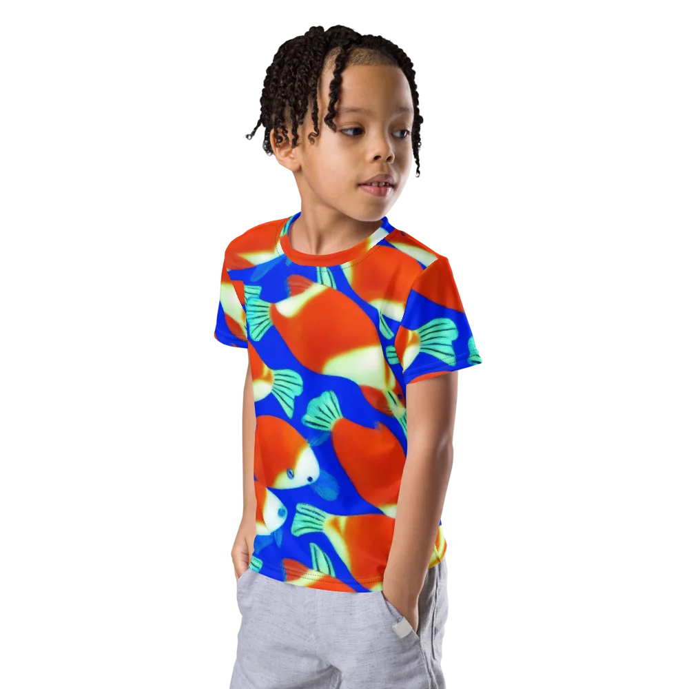 Electric Koi on Kids Crew Neck T-Shirt — Left Front