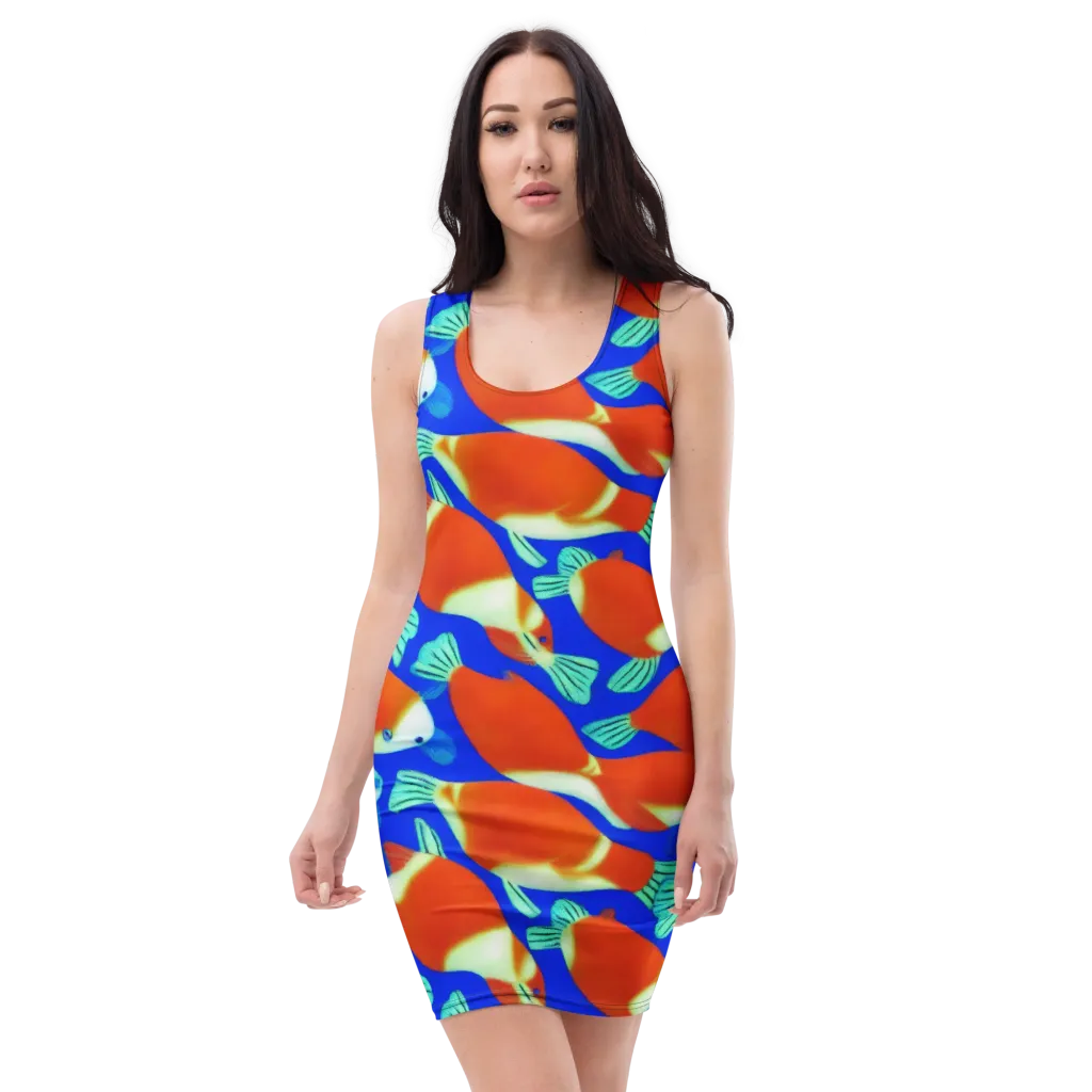 Electric Koi on Bodycon Dress — Front