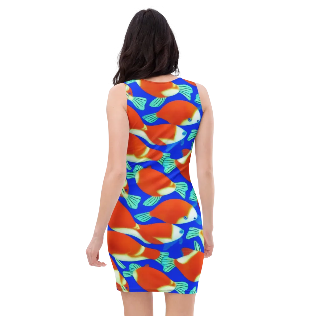 Electric Koi on Bodycon Dress — Back