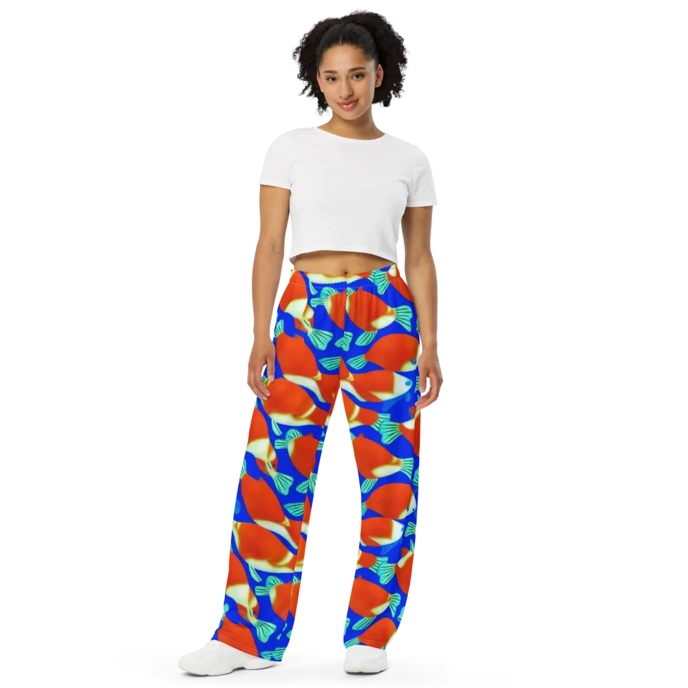 Electric Koi on Wide-Leg Pants — Front
