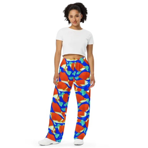 Electric Koi on a Wide-Leg Pants