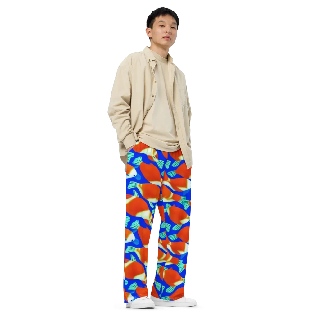 Electric Koi on Wide-Leg Pants — Right Front
