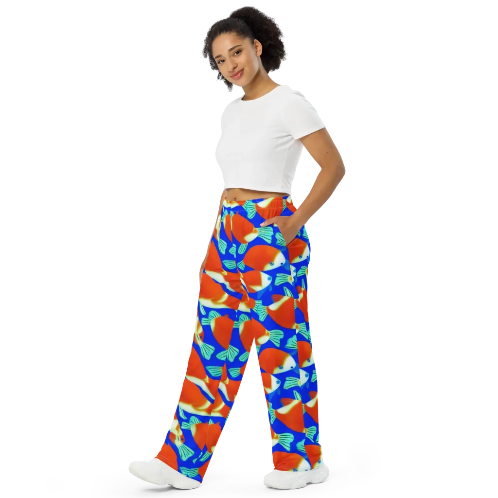 Electric Koi on Wide-Leg Pants — Left Front