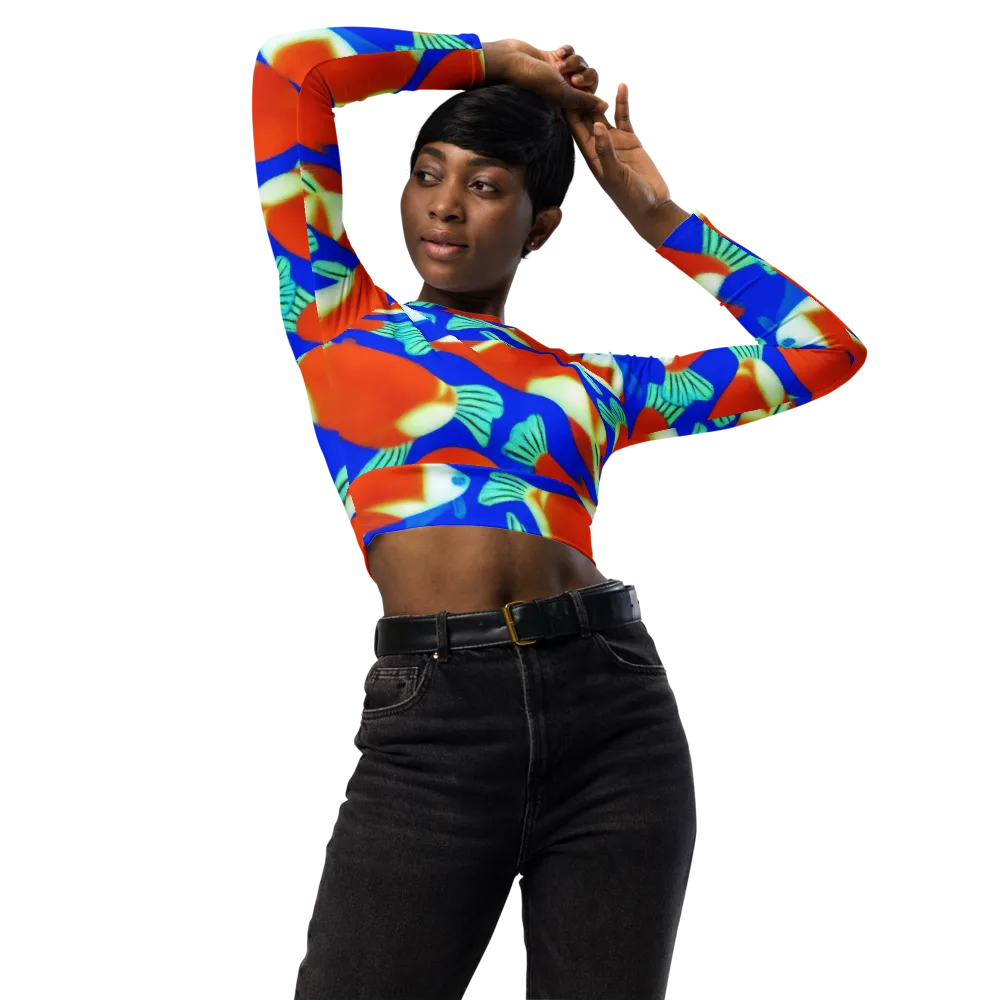 Electric Koi on Long Sleeve Crop Top — Front
