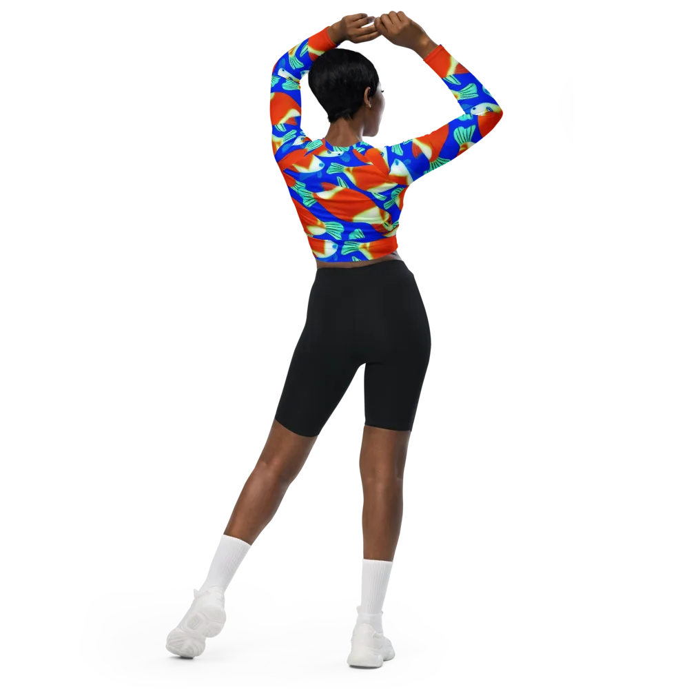 Electric Koi on Long Sleeve Crop Top — Back