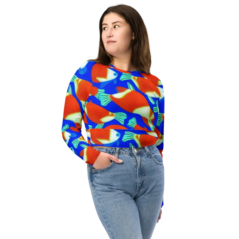 Electric Koi on Long Sleeve Crop Top — Front