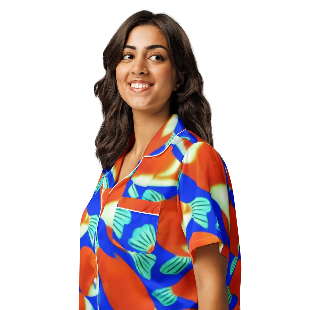 Electric Koi on Women's Short Sleeve Pajama Top — Left Front