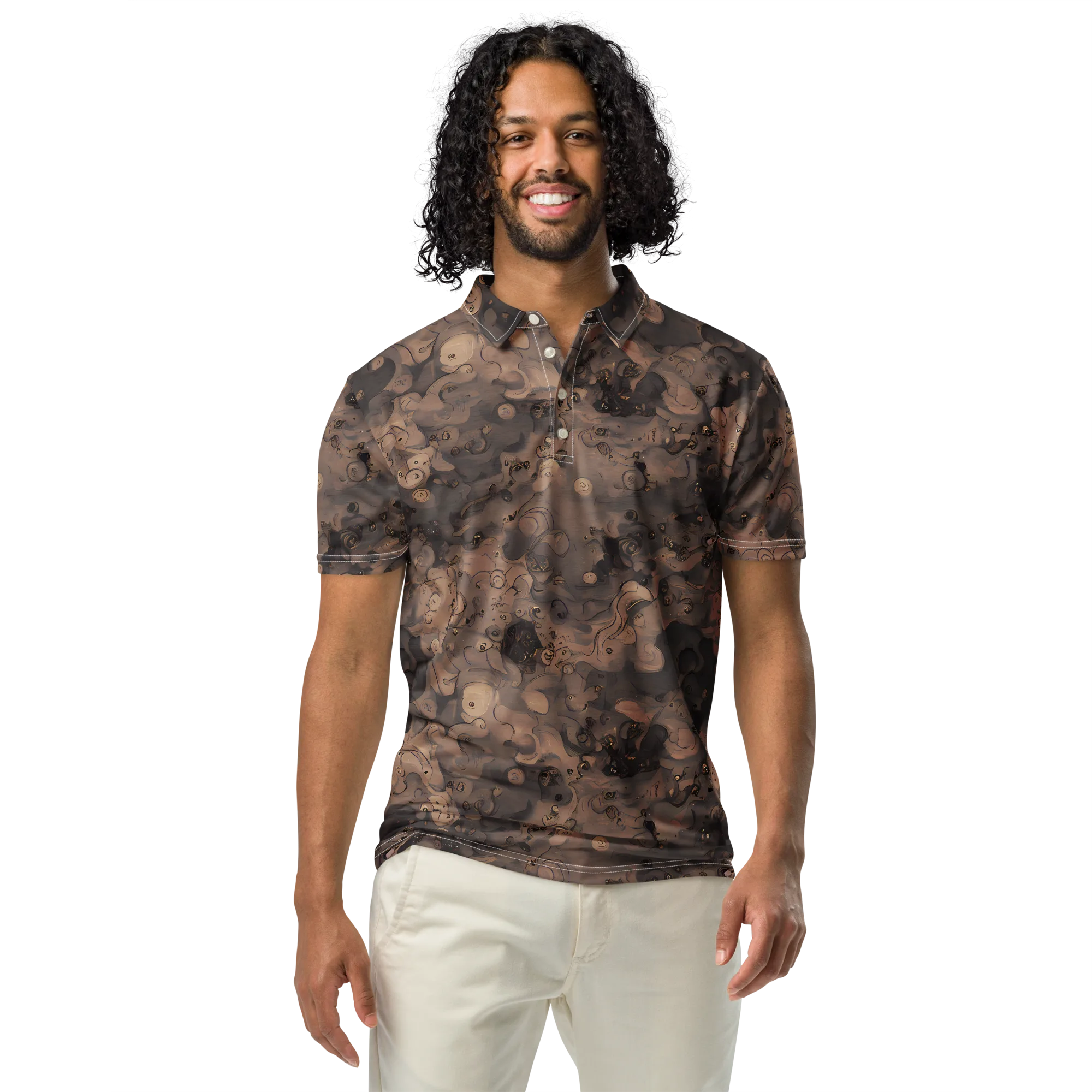 Sepia Whirlpool on Men's Slim Fit Polo Shirt — Front
