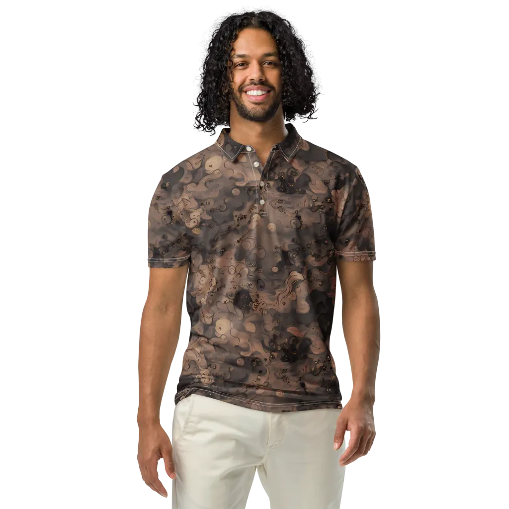 Sepia Whirlpool on Men's Slim Fit Polo Shirt — Front