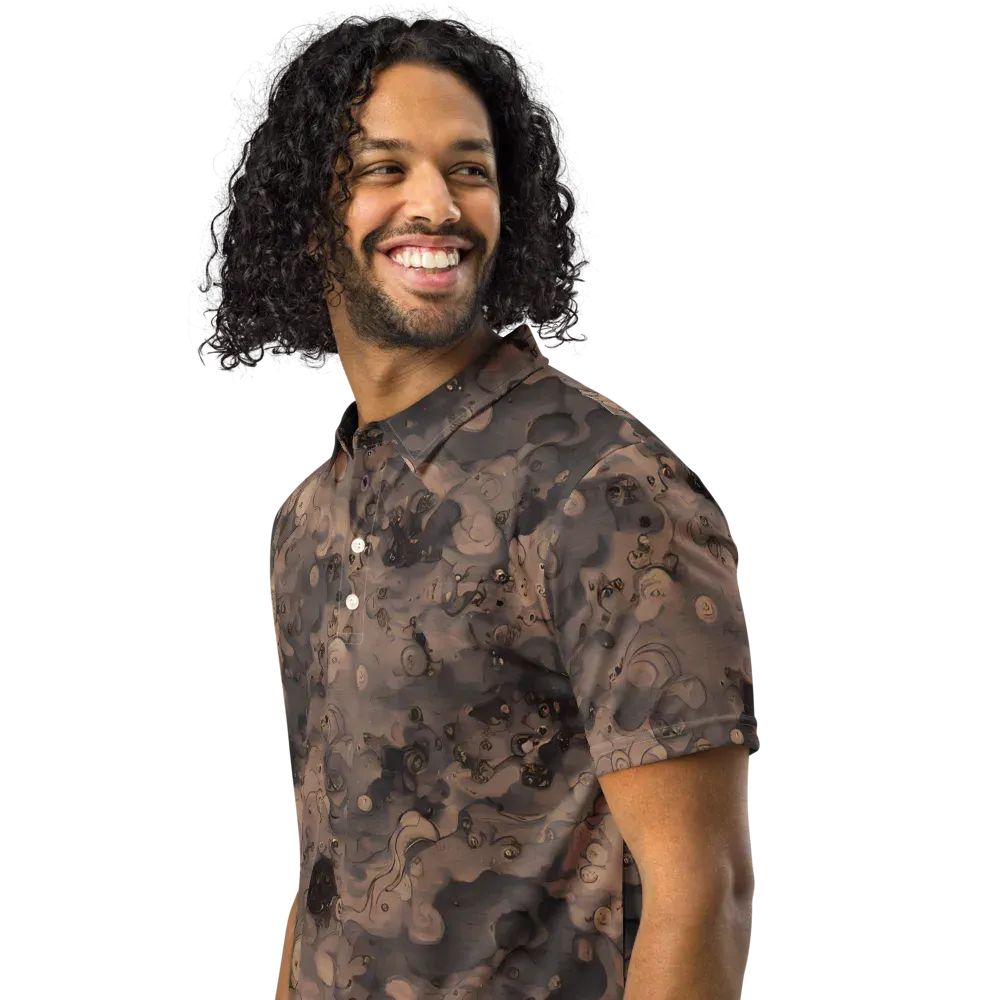 Sepia Whirlpool on Men's Slim Fit Polo Shirt — Left Front