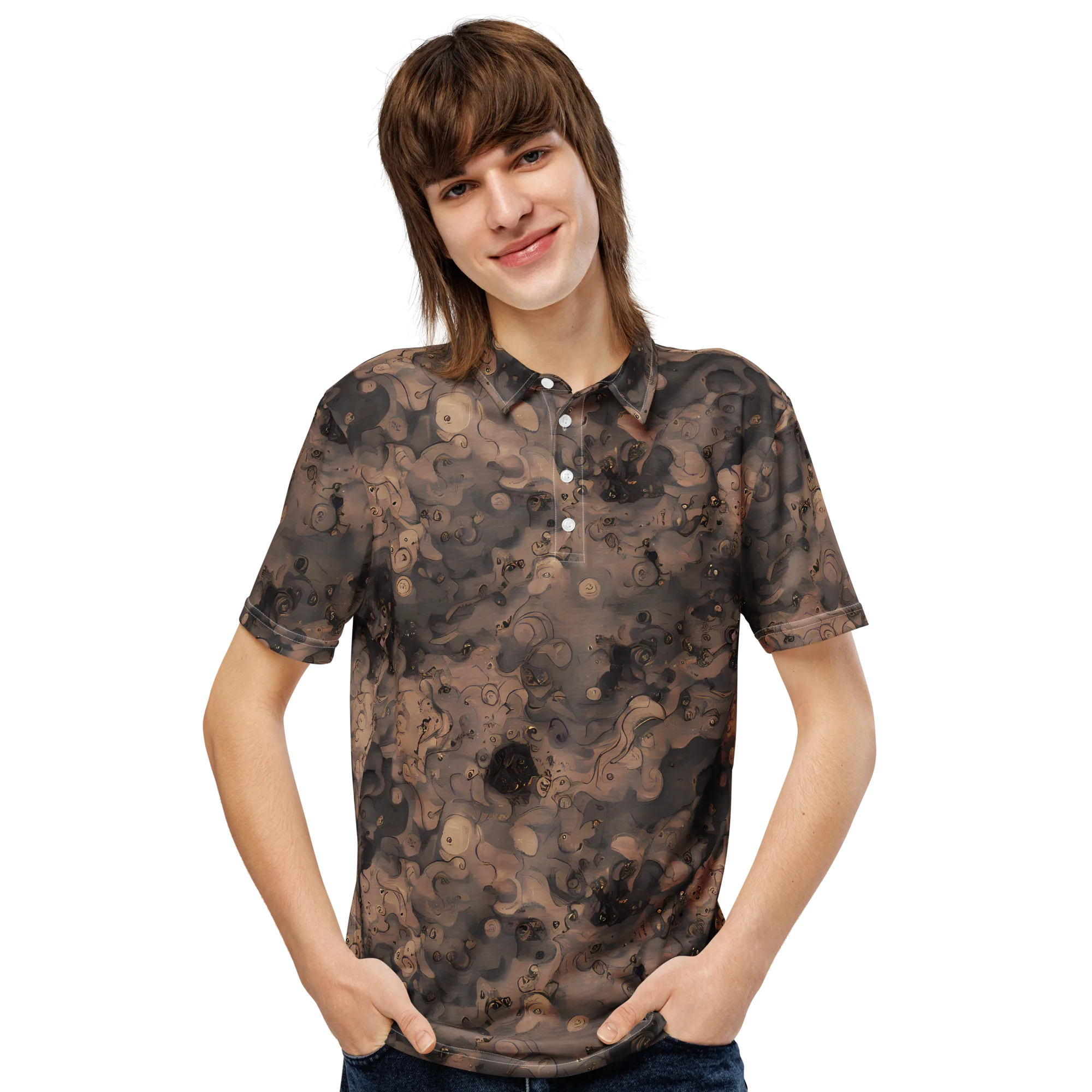 Sepia Whirlpool on Men's Slim Fit Polo Shirt — Front