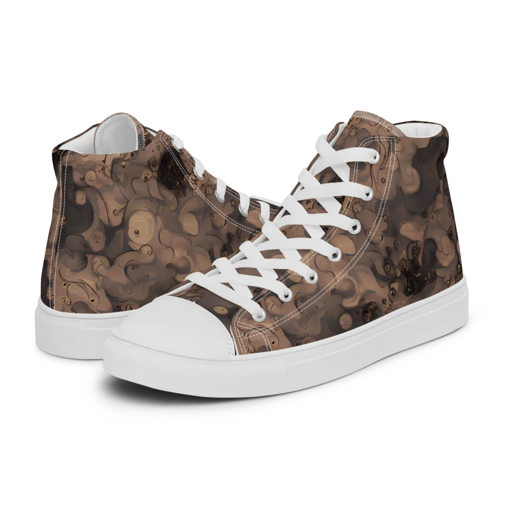 Sepia Whirlpool on Men's High Top Canvas Shoes — Left