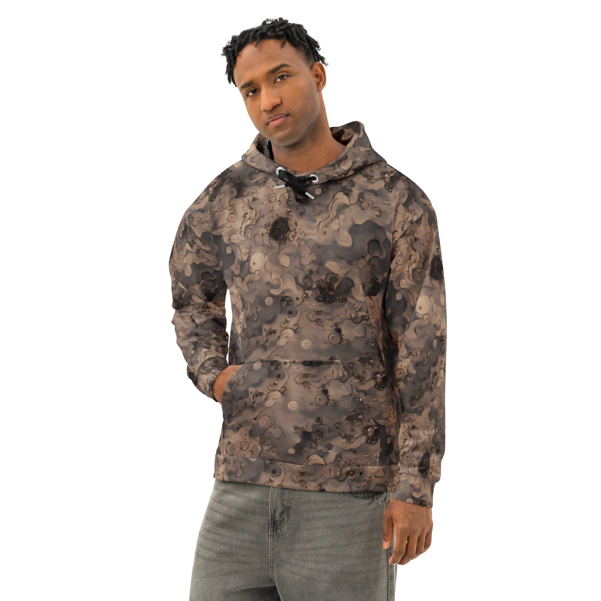 Sepia Whirlpool on Cotton Hoodie — Left Front